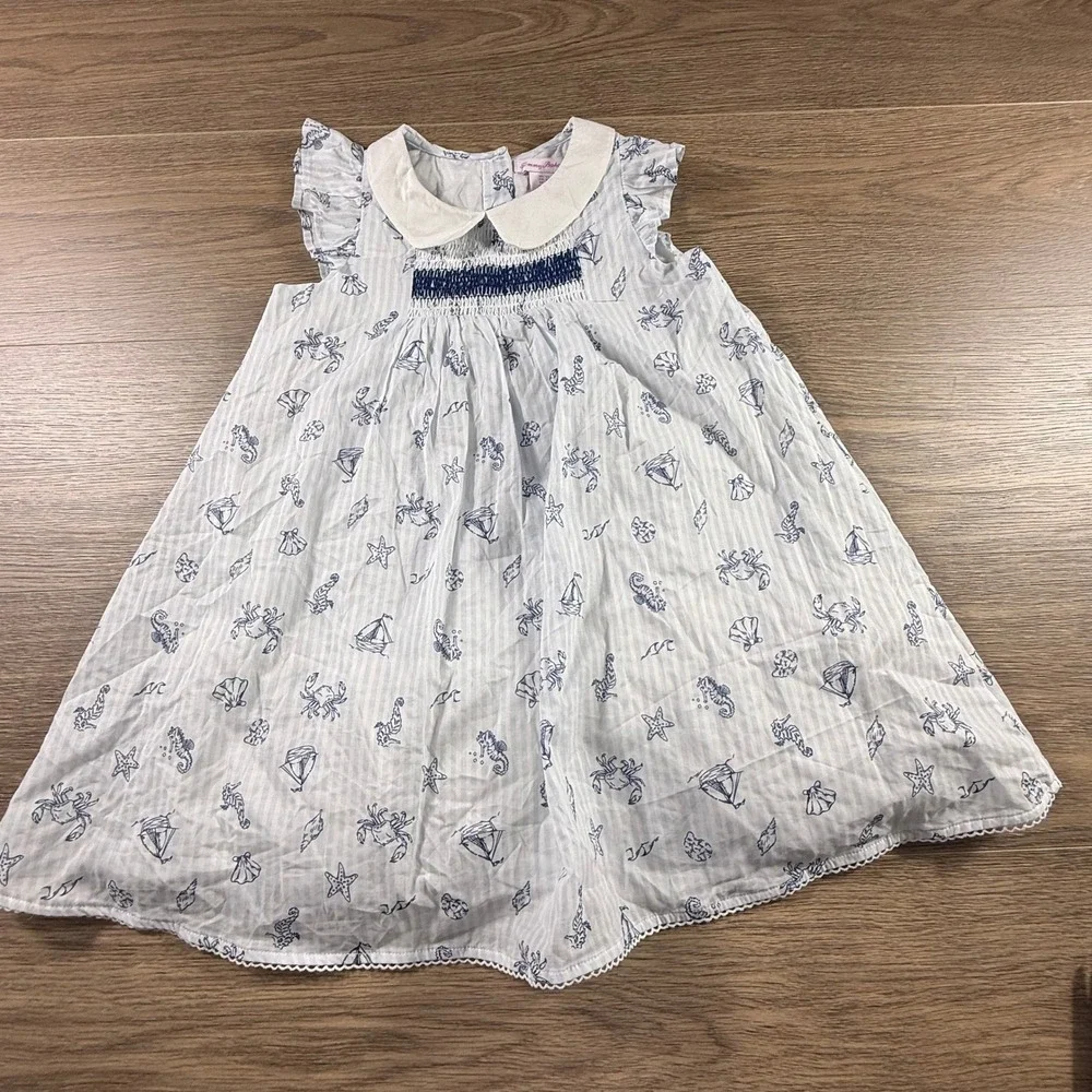 Tommy Bahama Girls Nautical Smocked Dress Blue White Stripe Size 5 Preppy